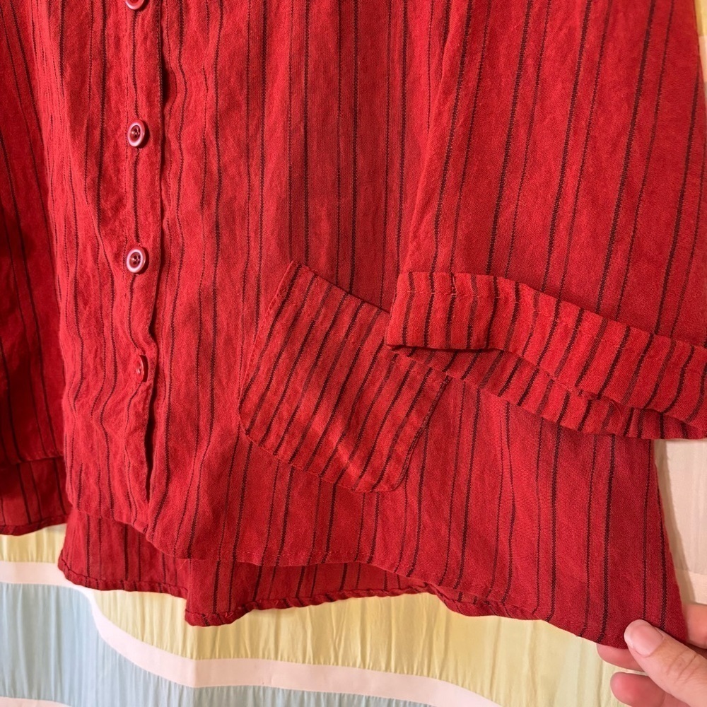 Habitat Striped Lagenlook Button Down Blouse Red Rust Sz Small - Picture 3 of 8